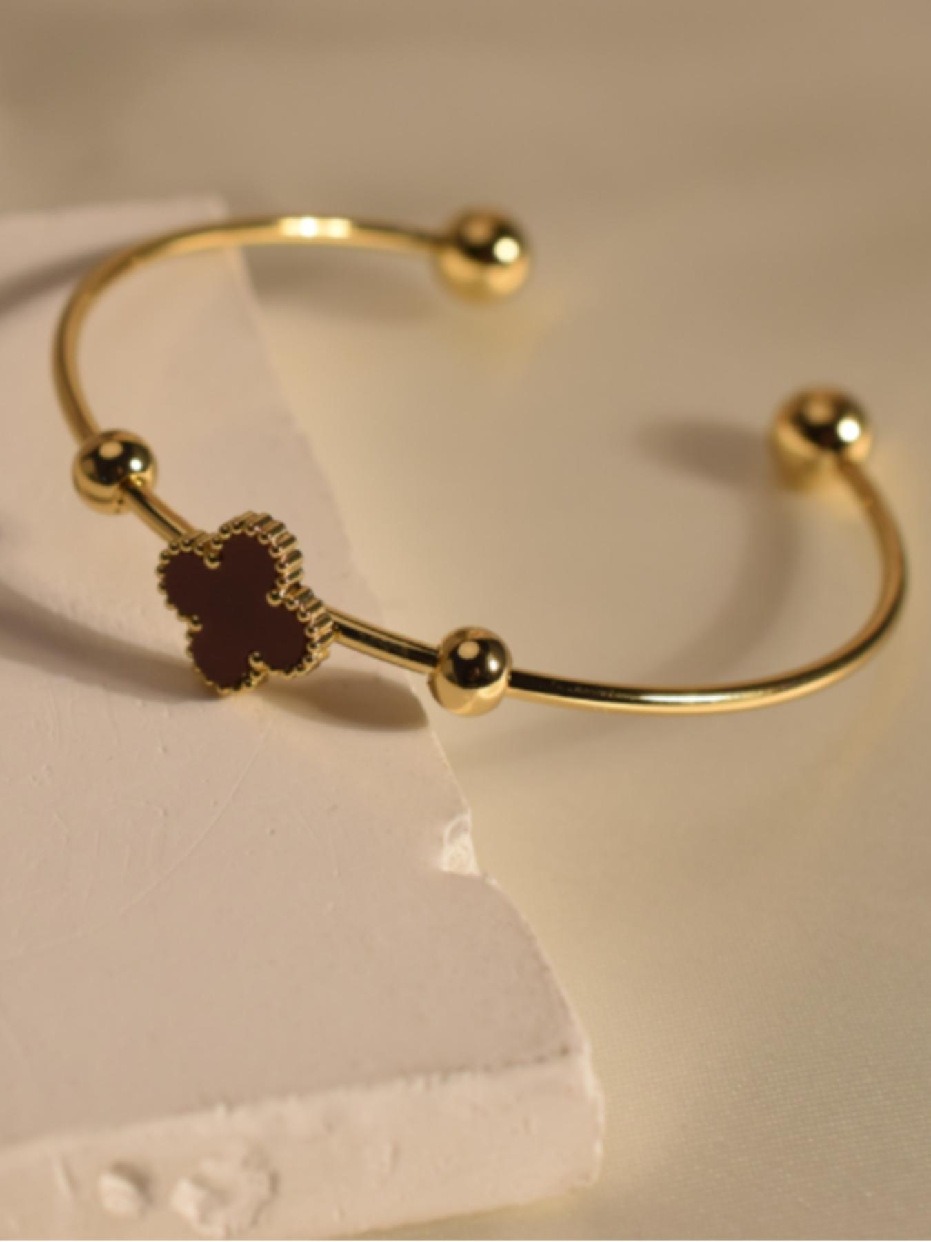 Luxury Clover Bracelet, Unique Court Style Korean Four-Leaf Clover Stainless Steel Open Bracelet, Perfect for Daily Wear, Women's Fashion Accessory