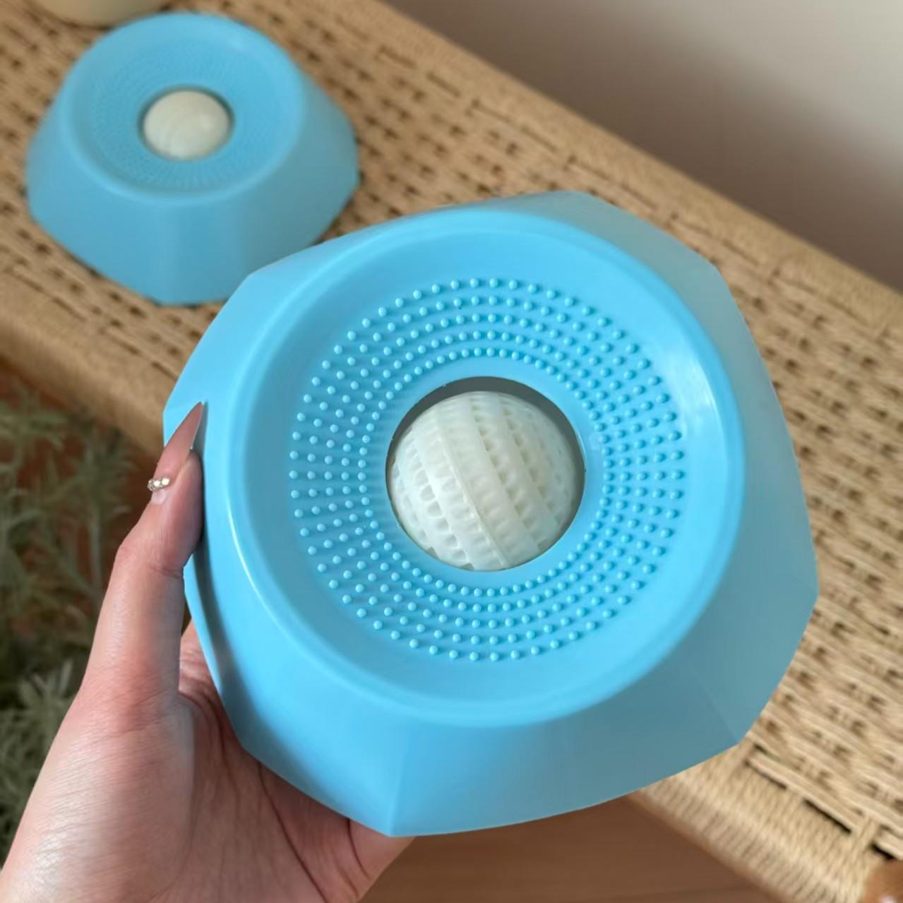 This interactive slow feeder bowl for large dogs and cats combines a silicone licking surface with a puzzle ball to slow eating and reduce anxiety.The calming design helps relieve coughs.Replacement balls are included for longer use enrichment pet buttons
