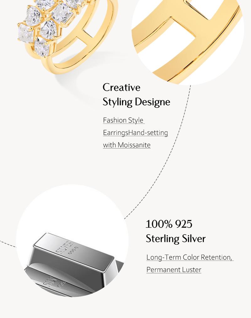 Double row sparkling Cushion&Octagon&Heart Cut Synthetic Moissanite ring D Color VVS1 for Women Wedding Band Engagement Gift Fine Jewelry R141