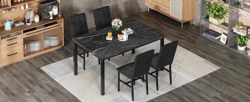 Recaceik 5-Piece Dining Room Table Set for 4 - Faux Marble Dinner Table & 4 Comfy Chairs - Small Breakfast Nook Table Set - Luxury & Durable Design Modern Ergonomic