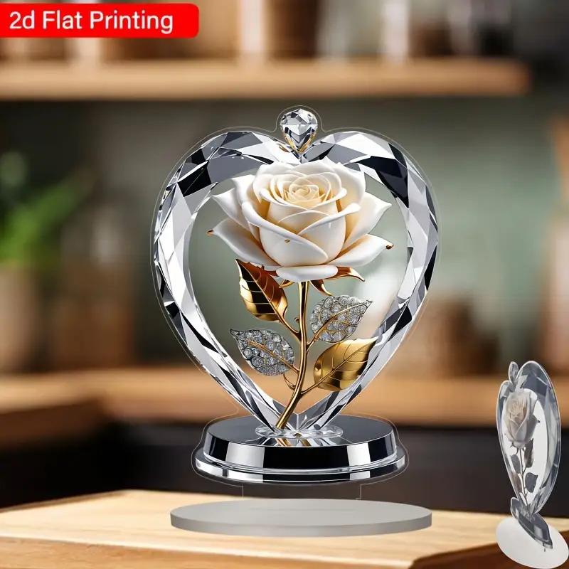 Elegant Rose Heart Decor, Transparent Acrylic Base, No Assembly Required, Lightweight Durable Table Decoration for Weddings