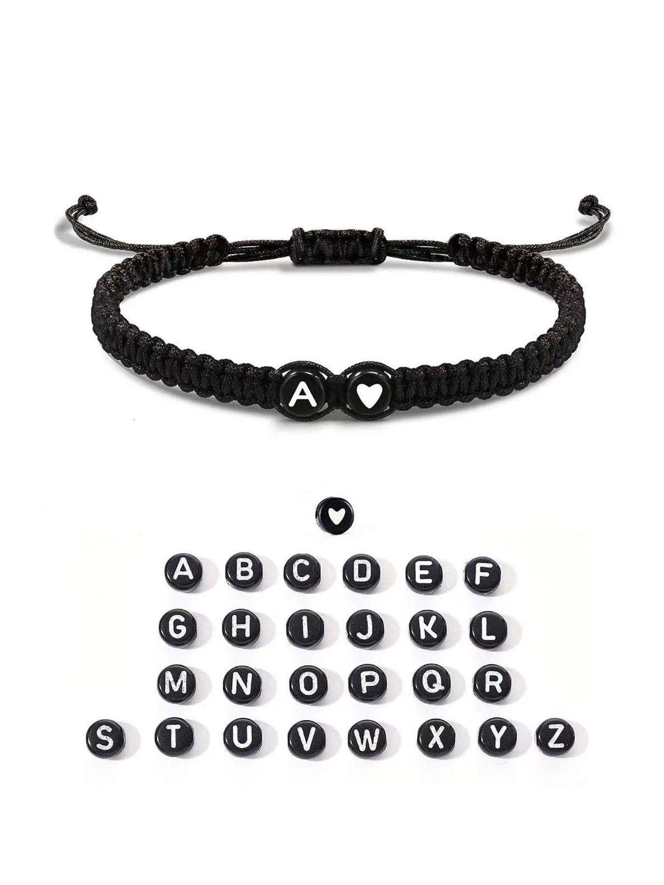 Single 26 English Letter Love Weaved Letter Link Bracelet, Fresh Forest Style, Customizable Letters/Tight Weave Without Snagging, For Daily Commute Wear/Girlfriends' Personalized Gifts, Suitable for Young Girls Who Love Exclusivity, Heart Shaped Bracelet
