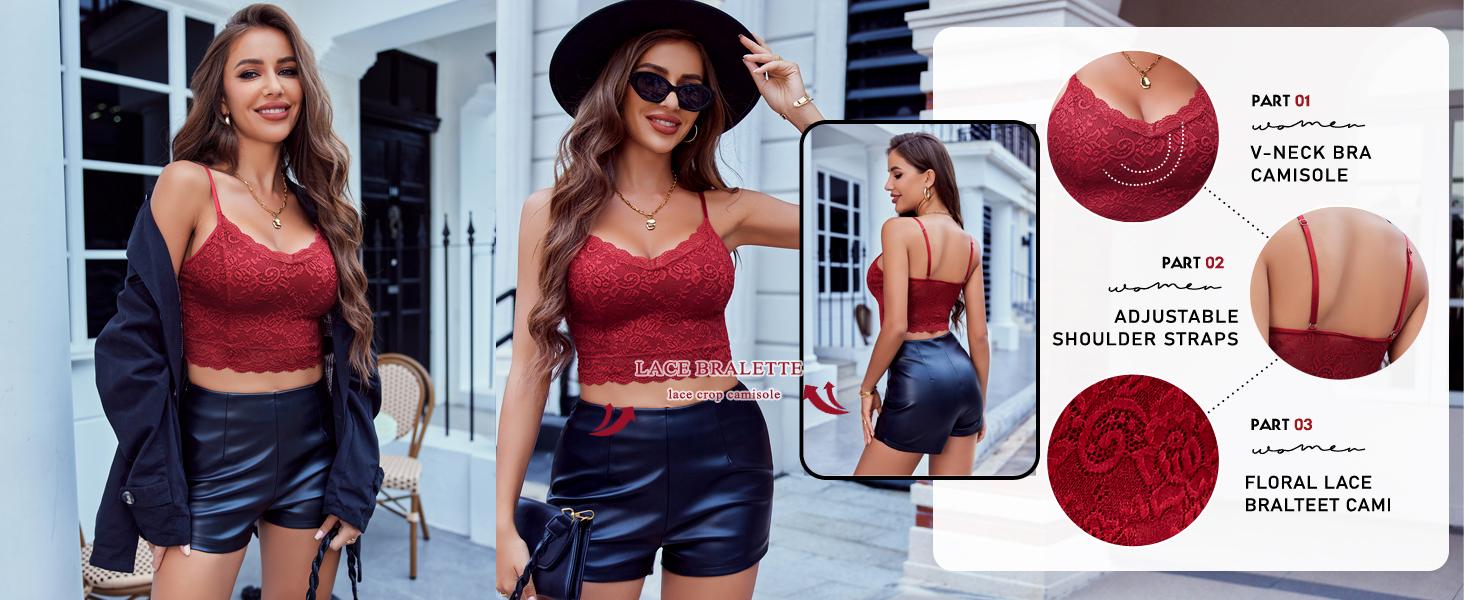 Lace Bralette for Women Spaghetti Strap Tank Top V Neck Slim Basic Camisoles 2026