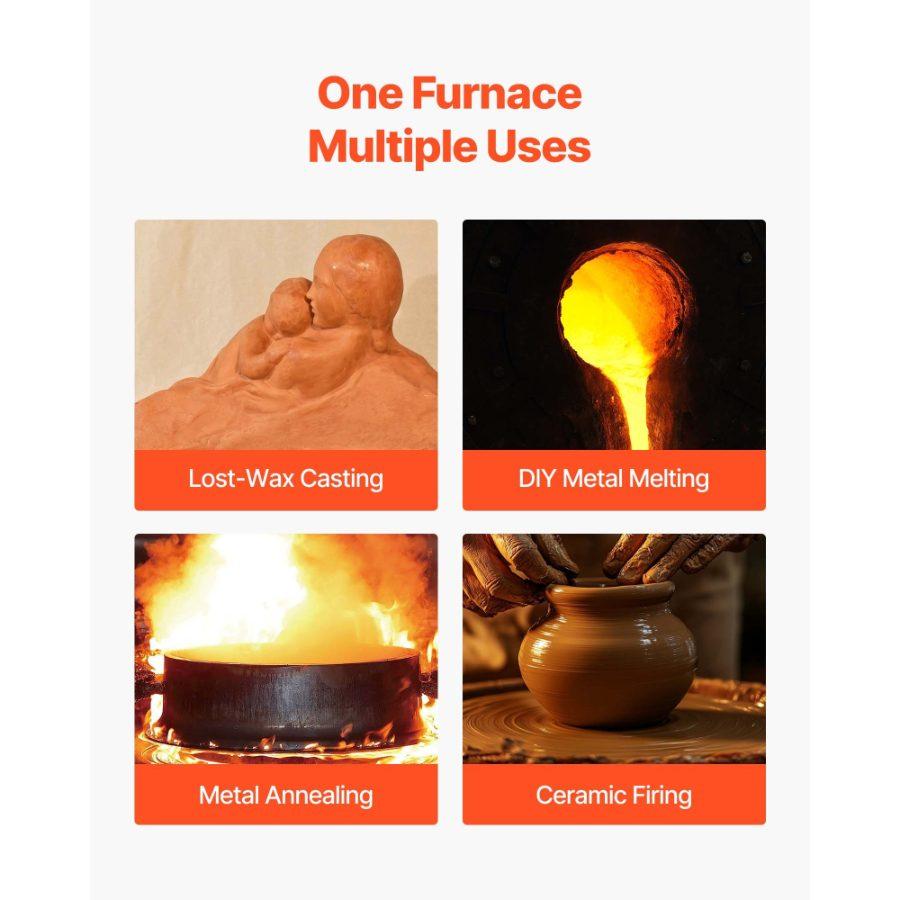 fathersdaygift VEVOR Electric Melting Furnace, 1650W Electric Kiln, Digital Melting Furnace with Max Temperature 2192/1200 for Lost-Wax Casting, Clay DIY, Metal Annealing, Ceramic Firing, PID Temp Control