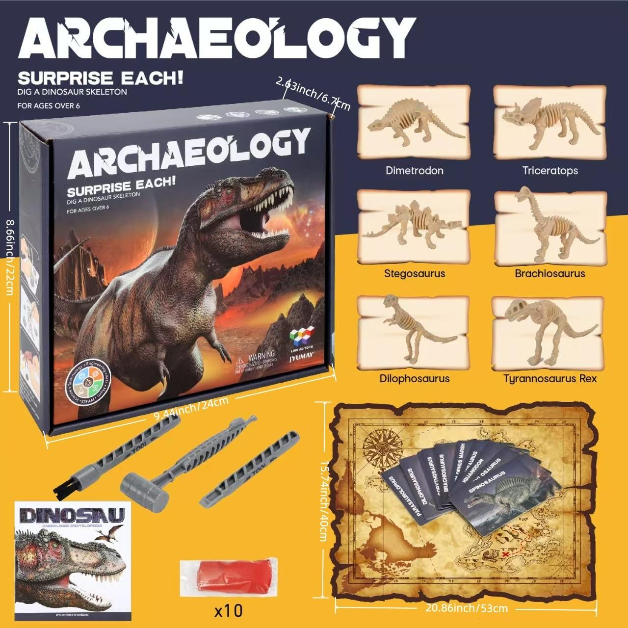 Archaeology Dig Dinosaur Fossil Toy,  Dinosaur Toys for Kids,STEM Toys, Dino Toy Outdoor Gift with Dinosaur Card, Dinosaur Egg Excavation for Kids Boys Girls Gift 6 and up year old  Creative Science Experiment, Early Education Parent-Child Interaction