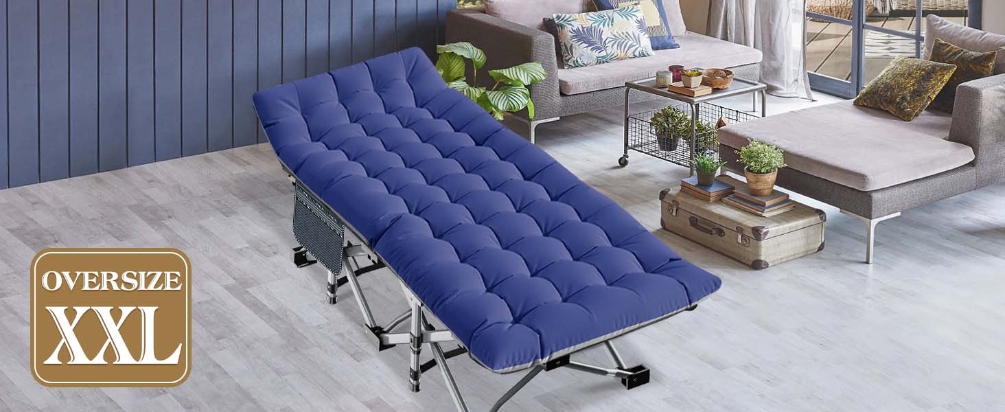 DoCred Oversized XXL Folding Camping Cot with Comfortable Mattress Cots for Sleeping with Pad Heavy Duty Camping Bed Sleeping Cot Include Carry Bag Camping Cots for Adults Home Office Nap Vocation Outdoor