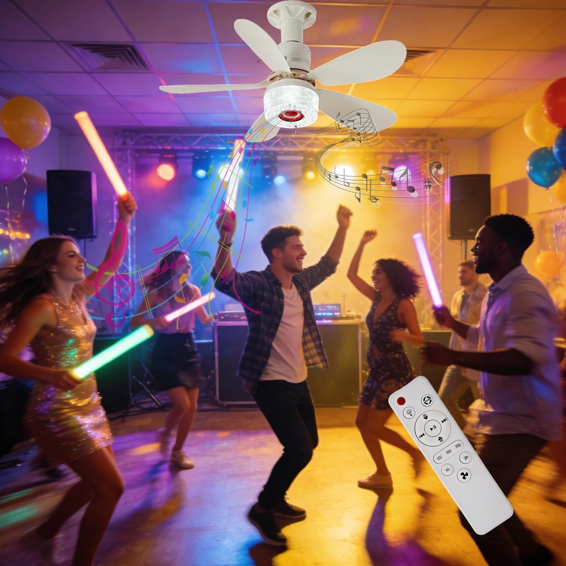 Remote Controlled RGB Ceiling Fan Light Lamp, Bluetooth-compatible Speaker, Crystal RGB Shade, Adjustable RGB Lighting, Sound Activated, Timer, 3 Adjustable Brightness Levels, Ceiling Lights