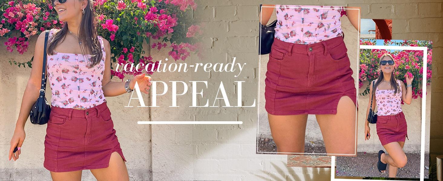 luvamia Palda Minimalist High Waisted Mini Casual Oversize Skirt with Side Slit for Women Soft Black Denim Jean Shorts Stretchy Fit Summer Bottom