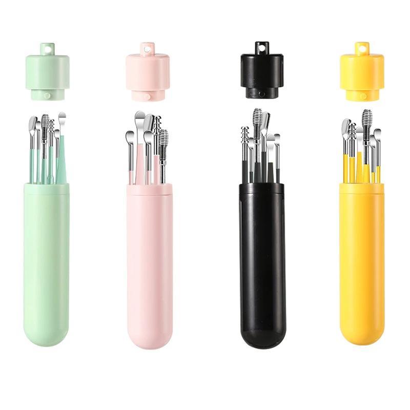 6PCS Spiral Ear Wax Removal Kit Stainless Steel Double-Headed Earwax Tool with Storage Box 360° Spiral Ear Massage for Adults Durable Reusable Portable Safe