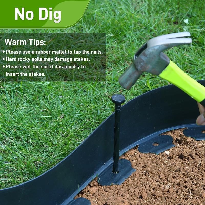 39 Inch Long Garden Landscape Edging, Plastic Lawn Border Kit with 30 Fixing Nails, No Dig Installation, for Gardens, Flower Beds, Pavers, Raised Garden Beds