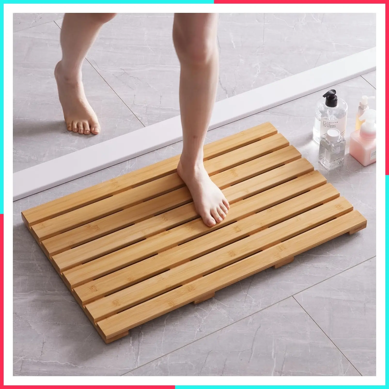 Non-Slip Wooden Bath Mat for Shower & Bathroom, Heavy Duty Indoor Outdoor Floor Mat