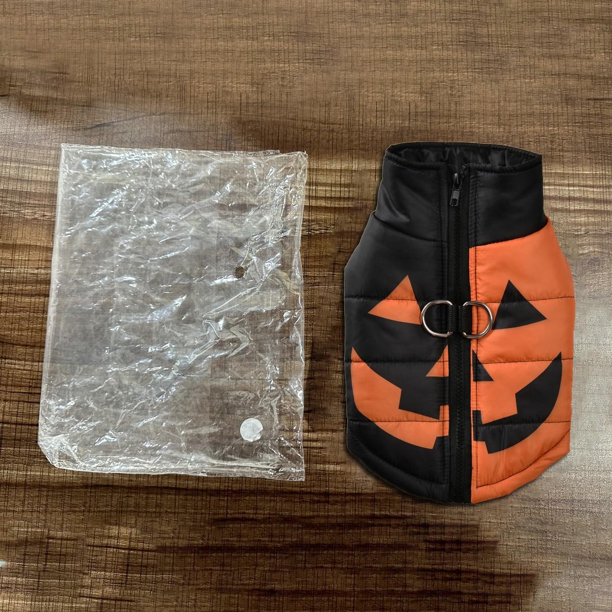 Autumn Winter Pet Halloween Cotton Vest, Pumpkin Paw Print Spider Web Waterproof Jacket, Zipper Comfortable Dog Coat, Dachshund Clothes