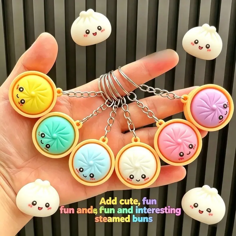 6pcs Random Color Dumpling-Shaped Stress-Relief Keychains, Unisex, Soft and Smooth, Ideal for Adults, Improves Concentration