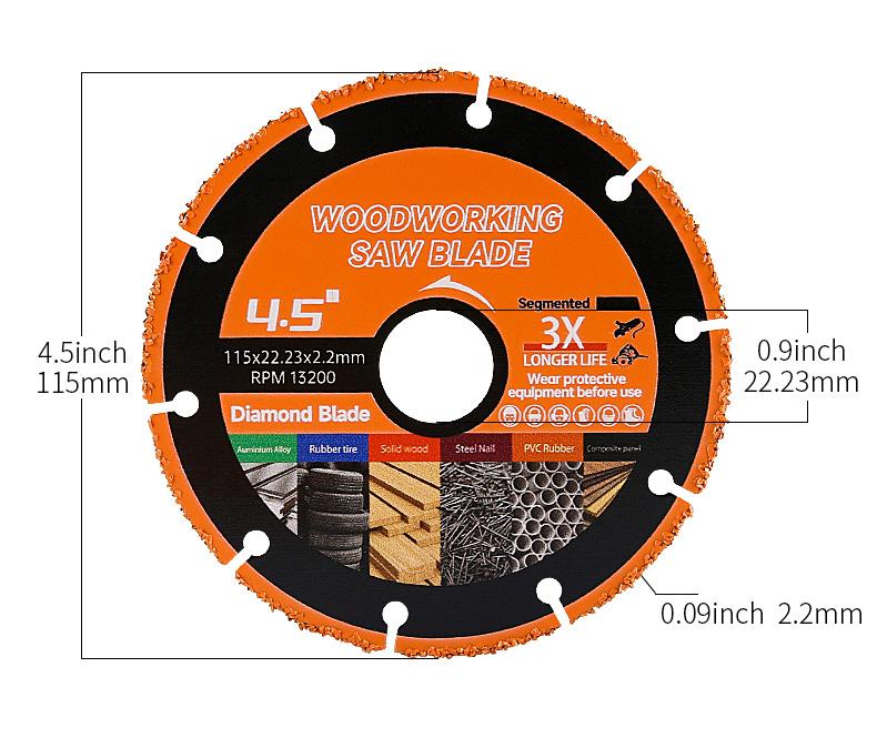 LOZLIN 2PCS 4.5" Diamond Saw Blades for Wood w/ Steel Nails, PVC, Hard Alloy - Multi-Material Angle Grinder Discs Anti-Kickback Teeth for Carpentry, Metal & DIY Power Tool