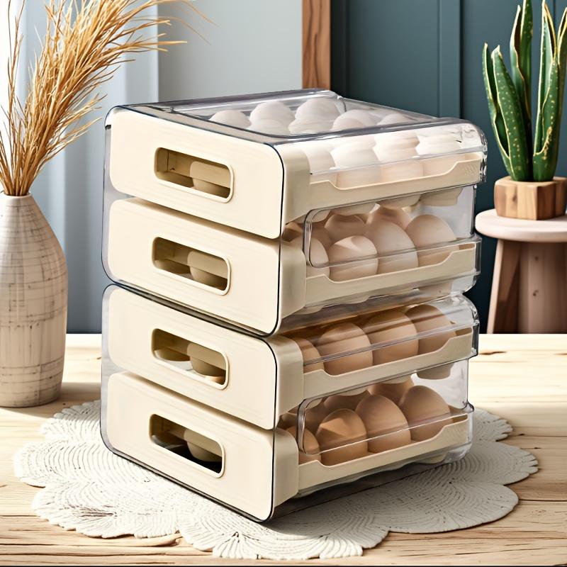 Large Capacity Refrigerator Egg Rack, 2 Layer Storage Box for 32 Eggs, Transparent Plastic Egg Tray, Fridge Organizer Container