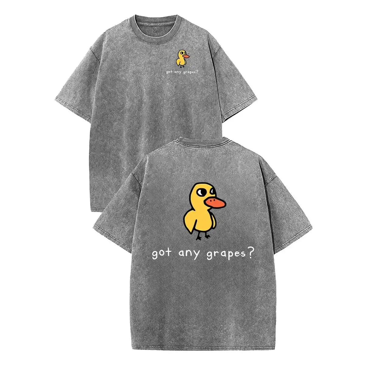 Women's Retro Vintage Short-Sleeve Cotton Sporty Chic T-Shirt - Round Neck, Breathable Heavy Washed Eat Grapes Duck Graphic, Unisex Casual Loose-Fit Sports Streetwear Top