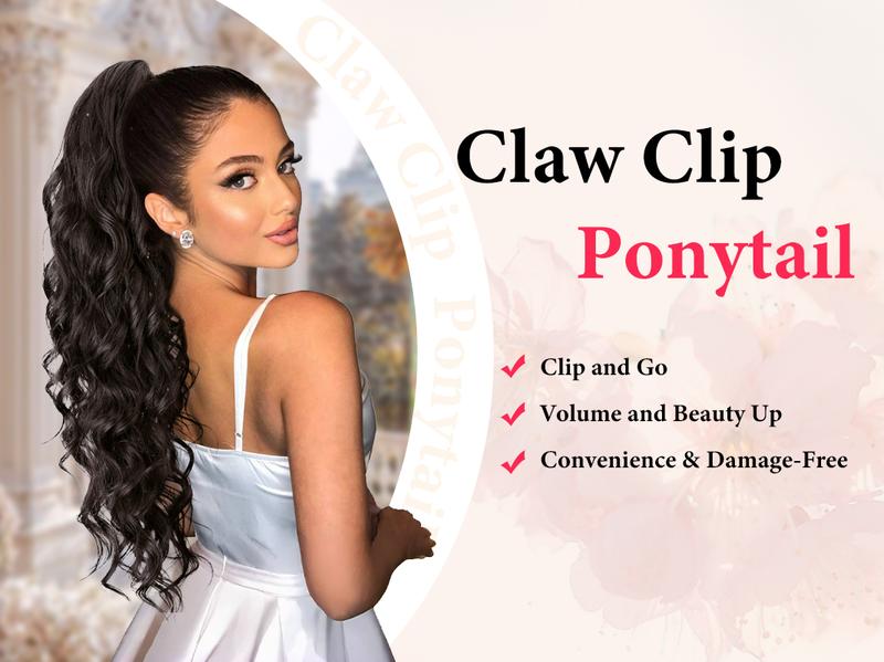 Iridescent 26" Claw Clip Ponytail Extension Wavy Ponytails Hair Extensions Jaw Clip on Pony Tails Synthetic Hairpiece for Women