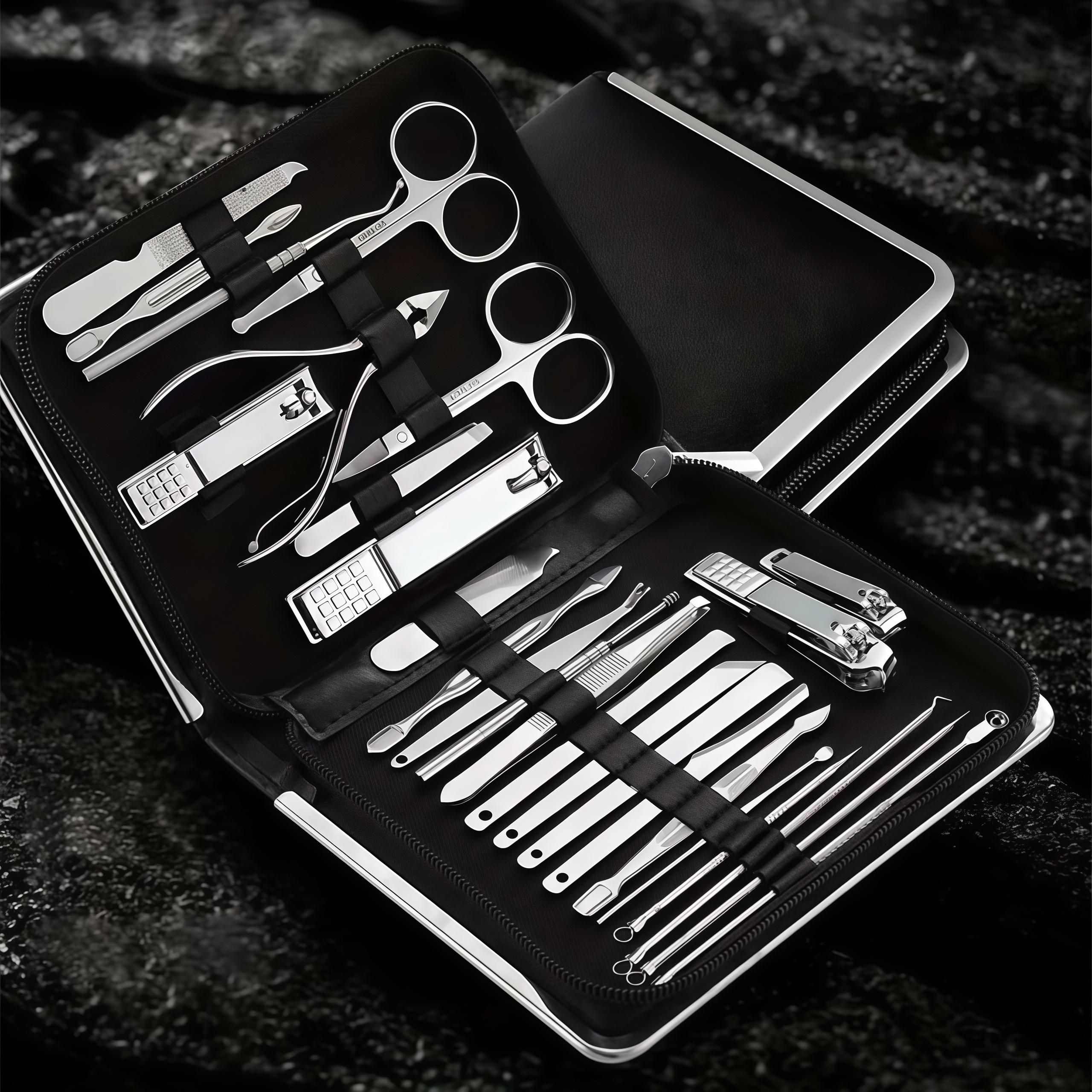 Deluxe 42/26/9PCS Multi-Functional Stainless Steel Manicure Personal Care Set - Professional Household Nail & Pedicure Kit for Women/Men w/Leather Zipper Case | Holiday Gift! Travel Grooming Tools Bag + Cuticle Nippers, Scissors, Ear Spoon, Nail Clippers