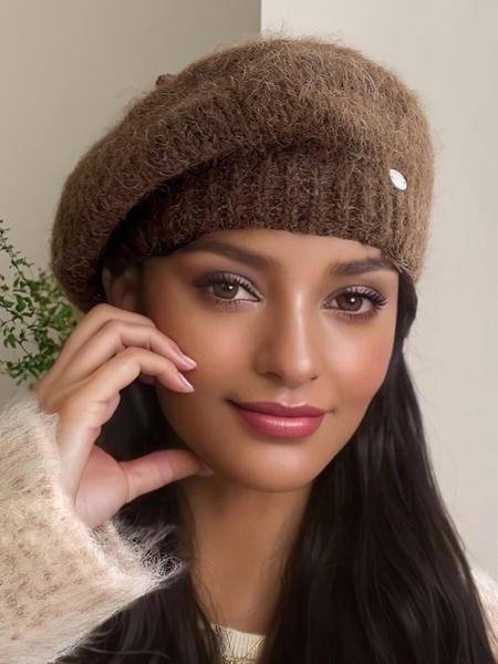 Women's Fitted Beret Hat, Plain Woven Fabric, Casual Style, All Season Wear, Perfect for Daily Use, Knit Hat