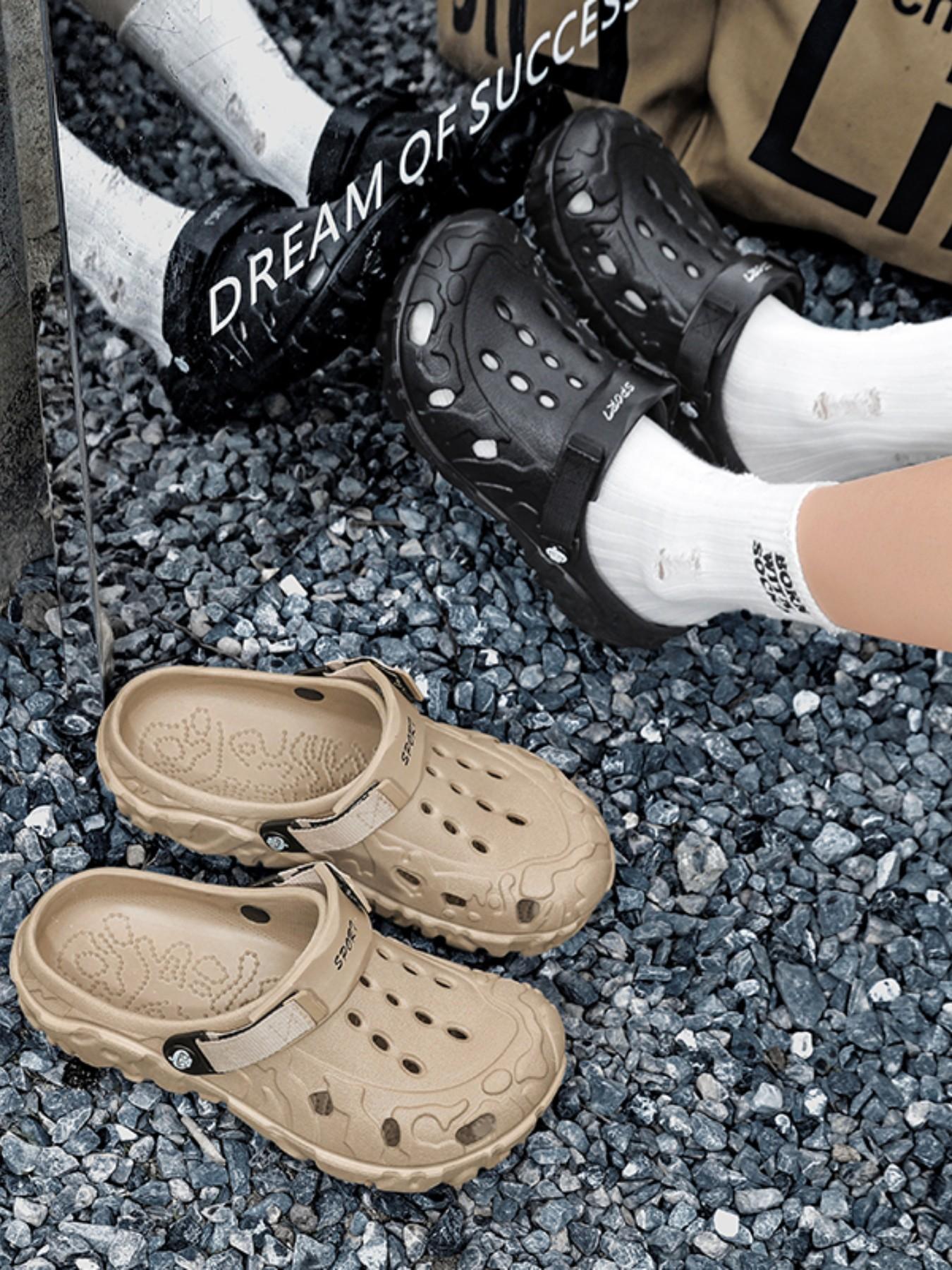 Men's Summer Holey Shoes, Trendy Outdoor Anti-Slip Thick Sole Sandals, Large Size Dual-Use Driving Beach Slippers, Comfortable Footwear