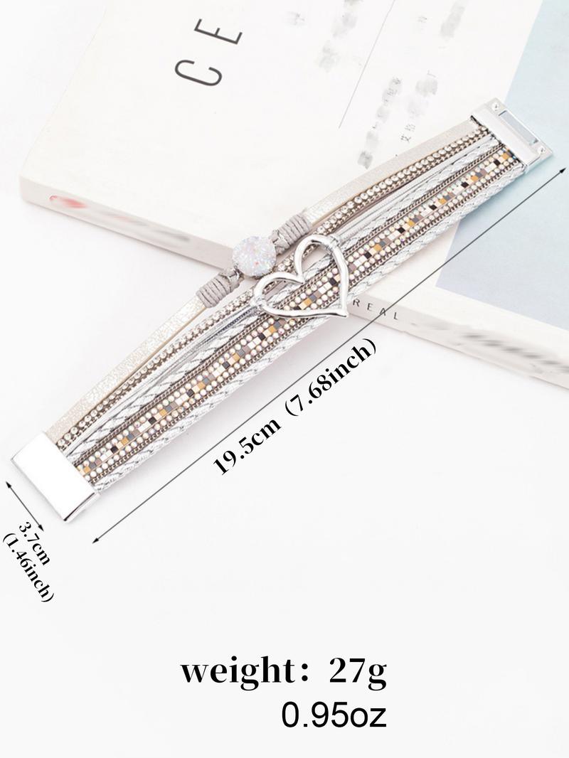 Boho Style Heart Design Multi-layer Pu Leather Braided Bracelet, Elegant Fashion Accessories for Women & Girls, Trendy All-match & Exquisite Jewelry for Birthday Gift, Fashionable Bracelet