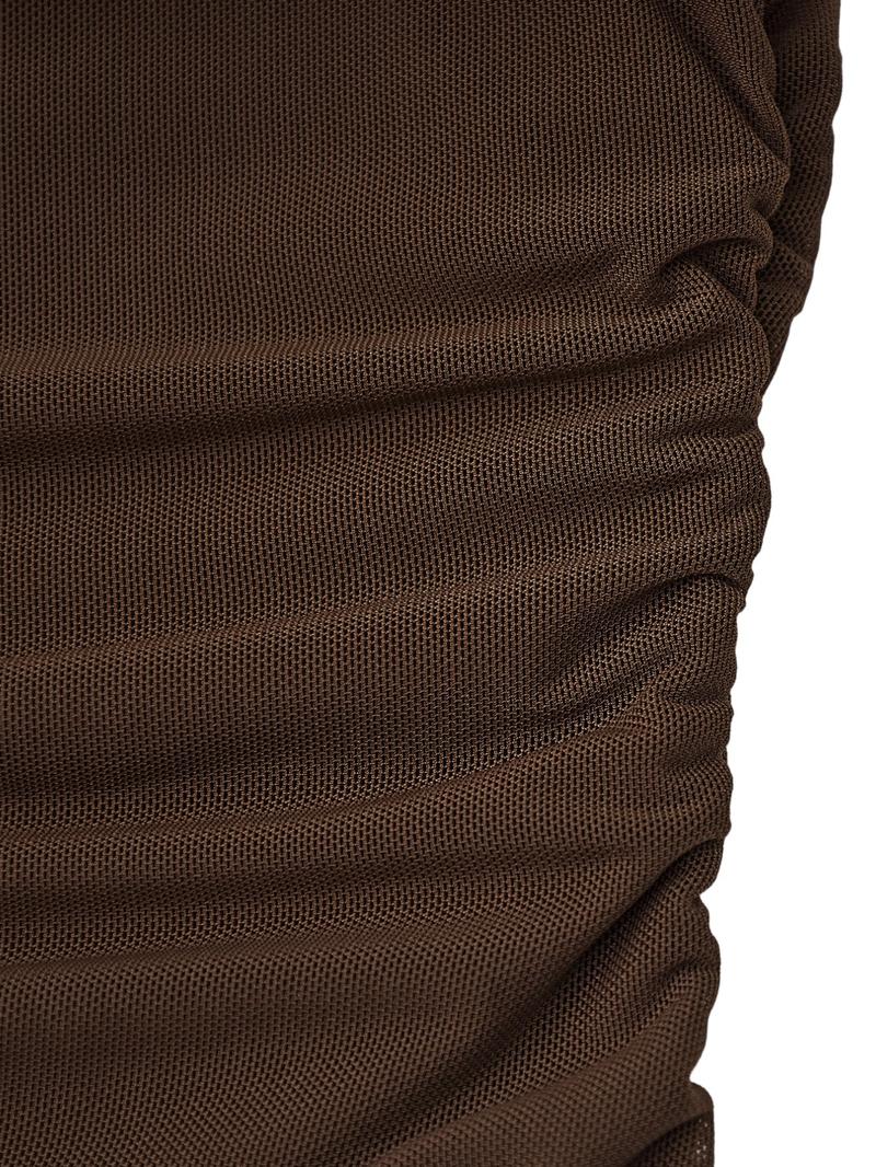 Women's Mesh Sexy Ruched Bodycon Boat Neck Mini Dress, Sleeveless Pleated Hem, Club Party Short Gown, Slim-Fitting Fashion