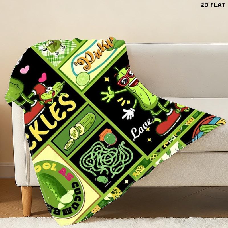 Fun Pickle - Themed Throw Blanket, Single - sided Printed, Multiple Specifications Available, Vibrant Cartoon Pickles Design, Perfect for Napping, Leisure Time, Add a Playful Touch to Your Space