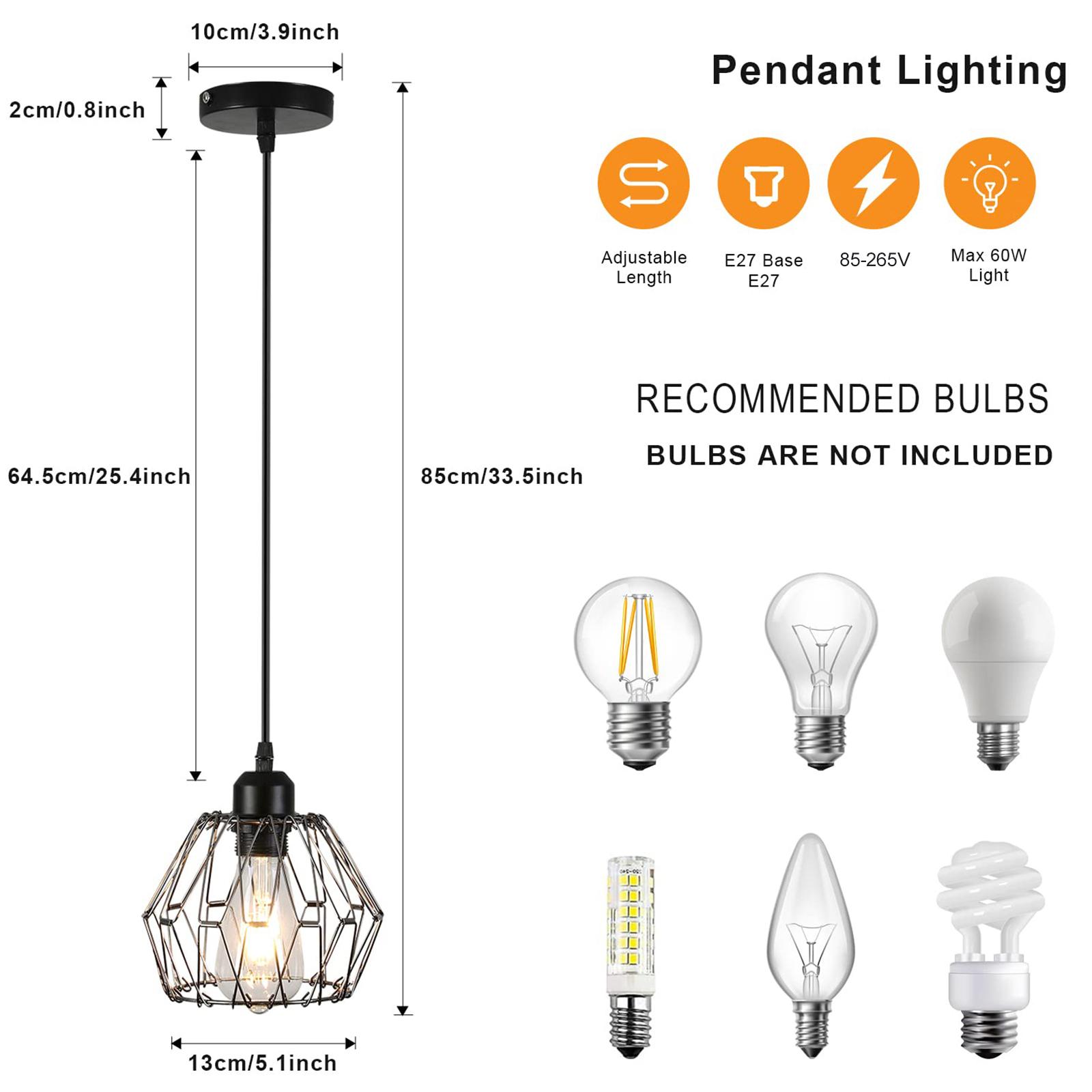 Serbasic Vintage Deformable Metal Cage Pendant Light E27 Base Adjustable Hanging Ceiling Fixture for Kitchen Living Room Dining Room Retro Industrial Style