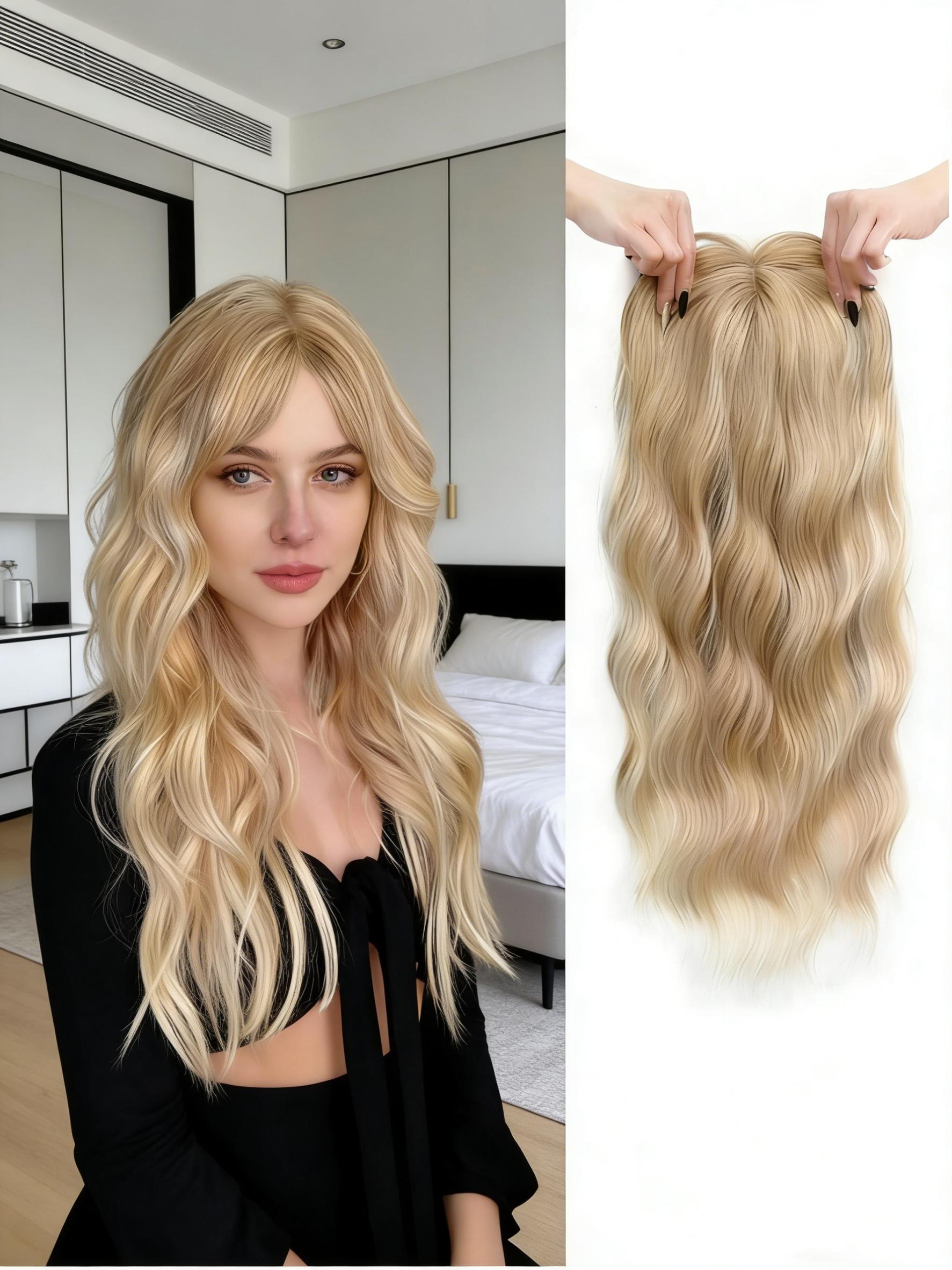 ✨Viral Long Wavy Hair Topper, Dark Brown Balayage with Natural Highlights, Invisible U-Part Clip-In Extensions, Glueless Easy Wear for Natural Looking Hair