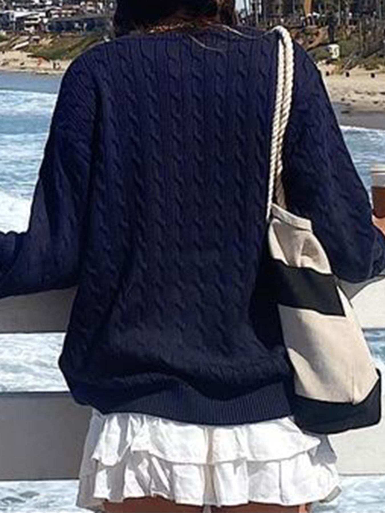 Women's Casual Round Neck Sweater, Plain Color Fitted Knitwear for Fall Season, Daily Commuting Style, Comfortable & Stylish Design