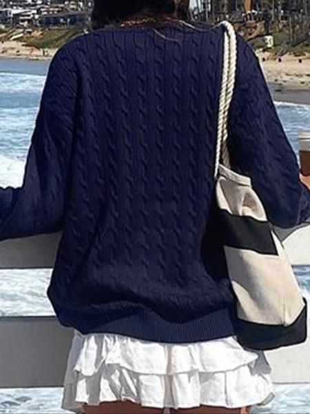 Women's Casual Round Neck Sweater, Plain Color Fitted Knitwear for Fall Season, Daily Commuting Style, Comfortable & Stylish Design