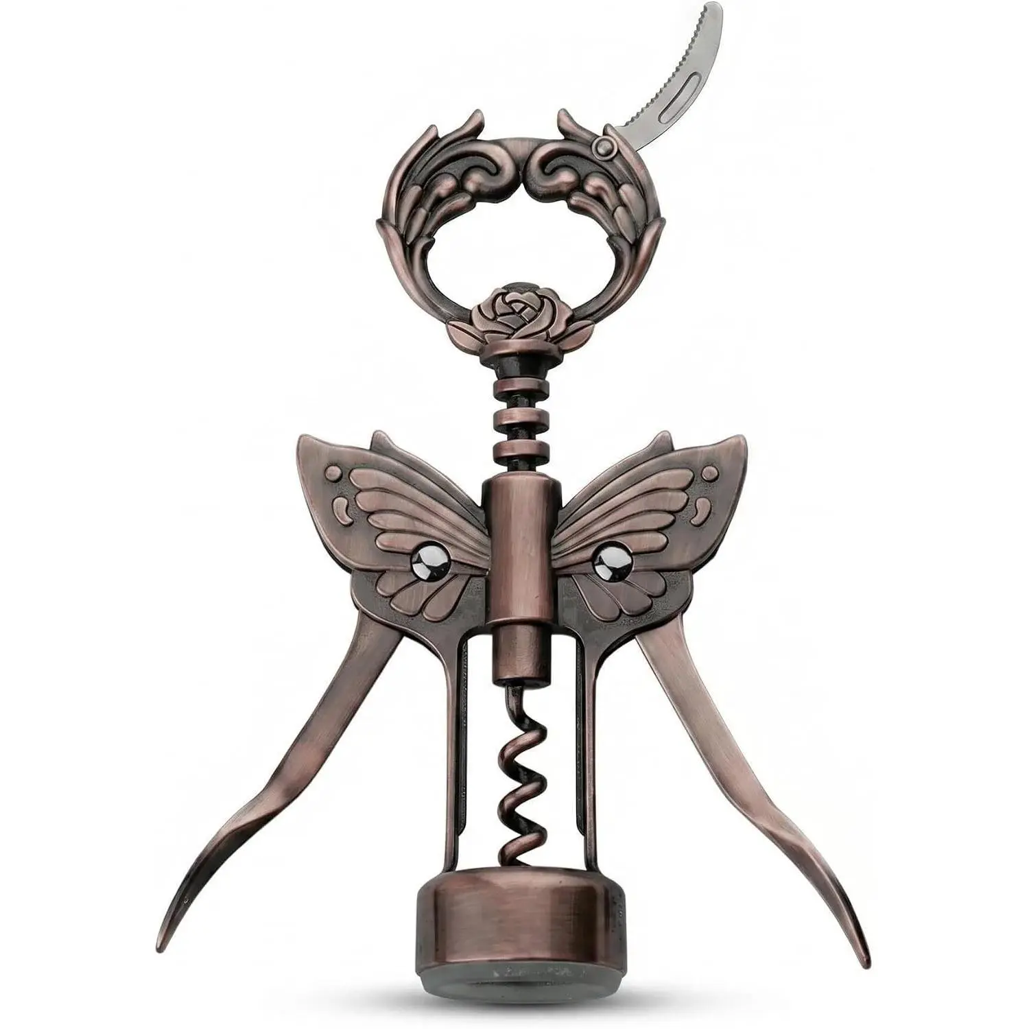 Wine Opener, 3 in 1 Zinc Alloy Premium Wing Corkscrew Wine Bottle Opener with Multifunctional Bottles Opener and Serrated Foil Cutter for Wine and Beer (Bronze)