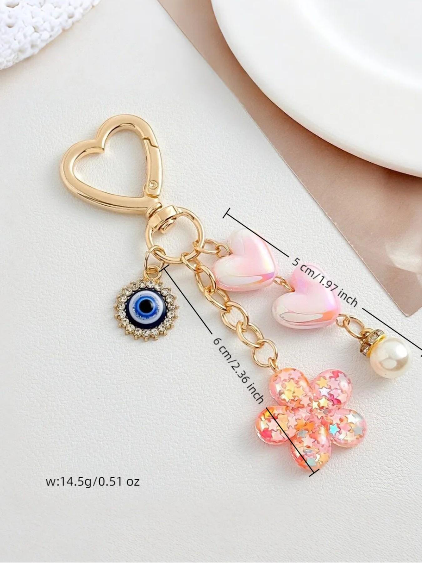 Trendy Heart Devil Eye Resin Keychain, DIY Bag Charm Decor, Friendship Gift, Graduation Season Accessory