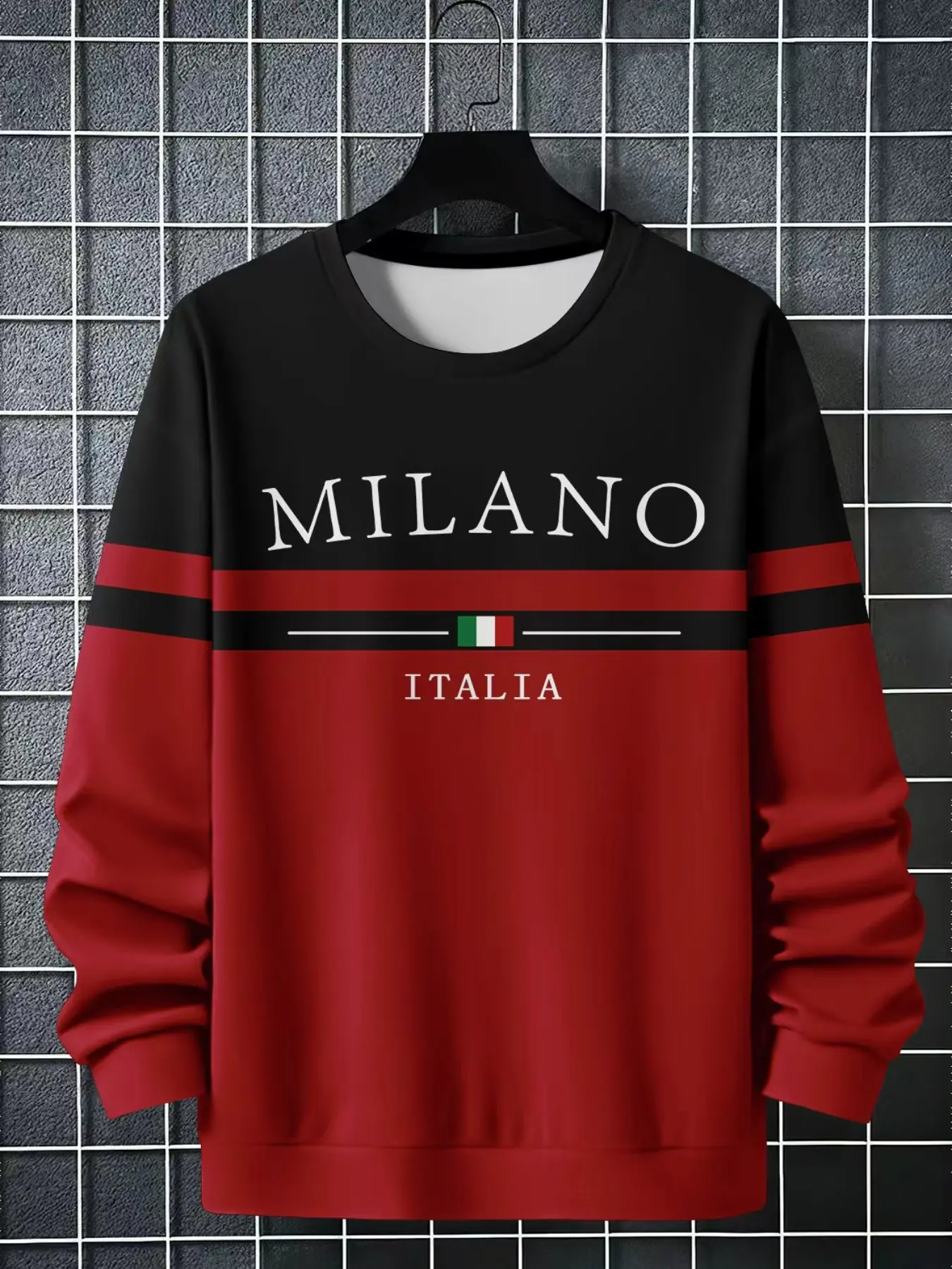 Men's Milanese Style Round Neck Sweatshirt, Vintage Italian Look, Colorblock Pullover, Letter Pattern, Casual Streetwear, Fall Winter Layering