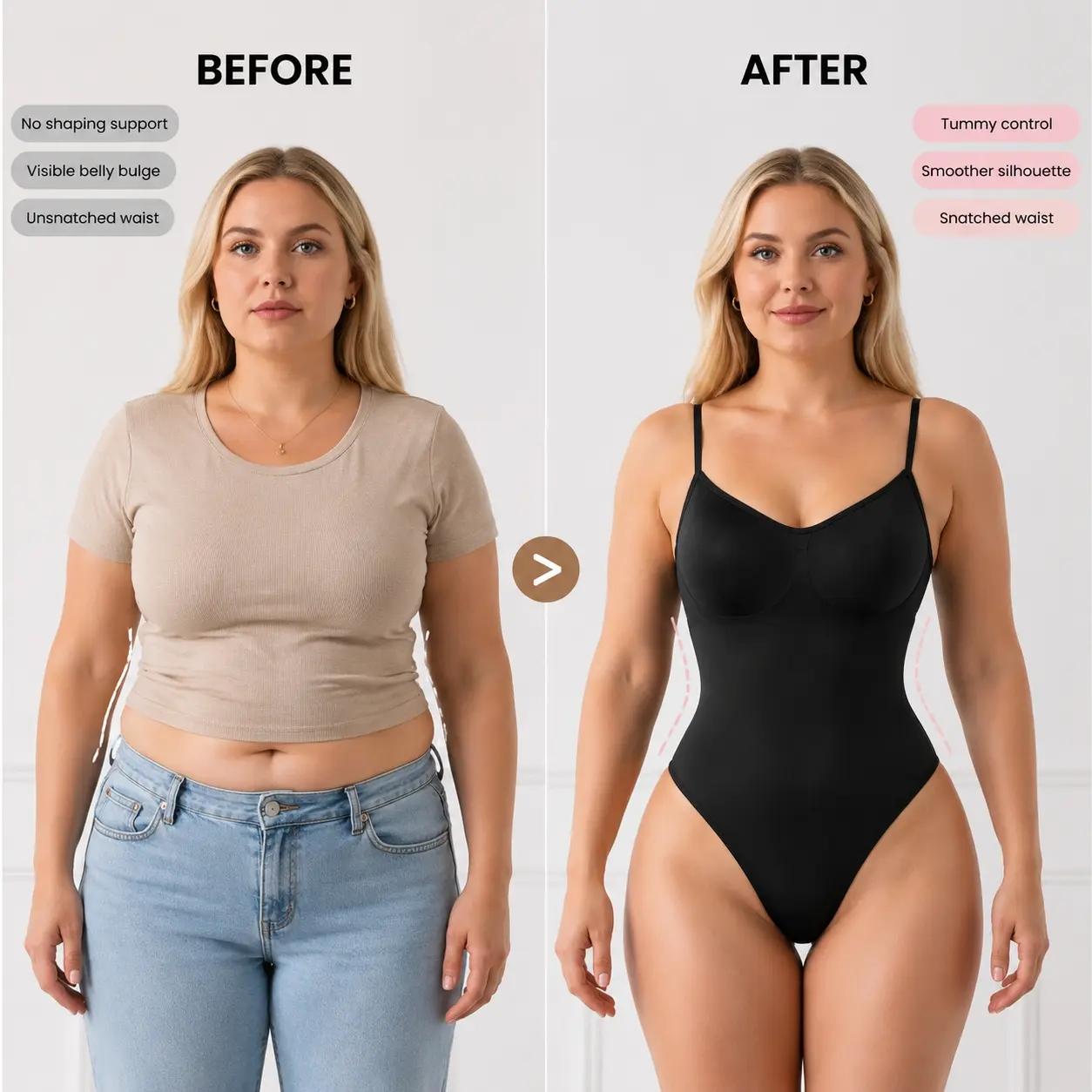 Women's adjustable strap bodysuit shapewear, Under dress shapewear, seamless stretch sculpting wear, tummy control waist trainer, butt lifting shaping lingerie, breathable smooth base layer, curve enhancing design, perfect for daily wear and fitness