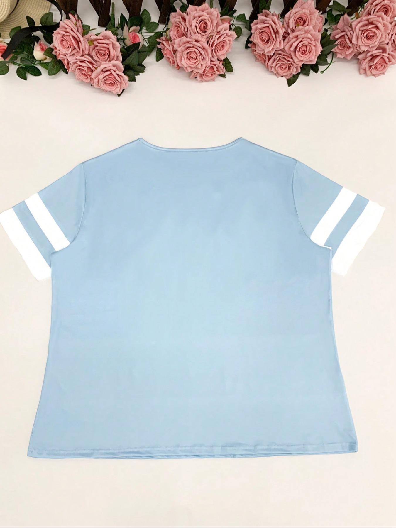 Women's Casual Round Neck Half Sleeve T-Shirt Geometric, Comfortable Loose Fit Baseball Top, Fashion Versatile Daily Wear, All Seasons