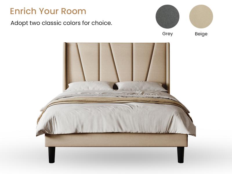 SHA CERLIN Upholstered Platform Bed Frame and Geometric Wingback Headboard & 8" Under-Bed Space,【Frame Only No Mattress】 Noise-Free, No Box Spring Needed#ChristmasGifts#TikTokShopBlackFriday