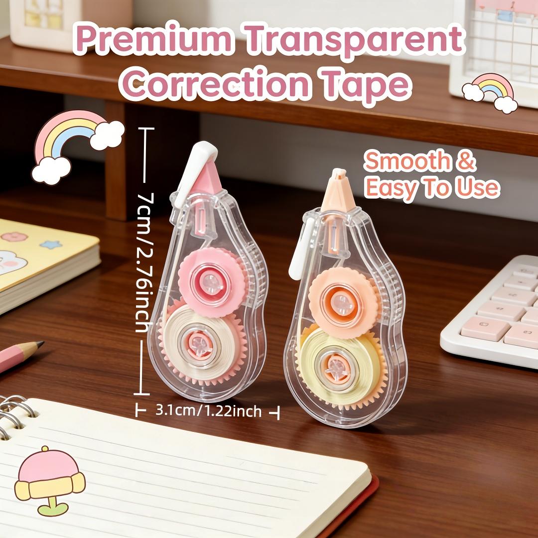 8-Pack Rainbow Correction Tape Set, Portable Lightweight Design, Easy-Press Eraser Head, Macaron Colors, Ideal for School & Office Writing Corrections