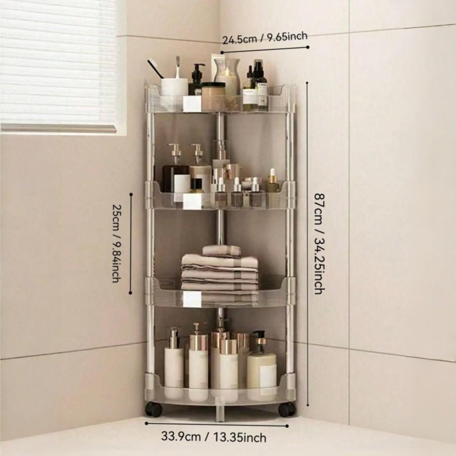 Multifunctional Bathroom Storage Rack, Transparent Corner Shelf, Multi-Layer Kitchen Organizer, Space-Saving Toilet Cabinet
