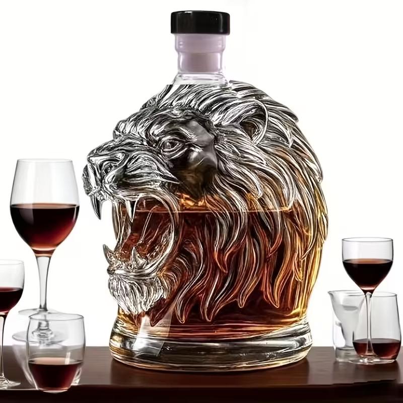 Lion Roar Glass Wine Bottle,Glass Ornaments — Stylish & Playful Decor- Whiskey Crystal Cup, High Borosilicate Glass Material, Unique Design, 10.82oz, Home Bar Use
