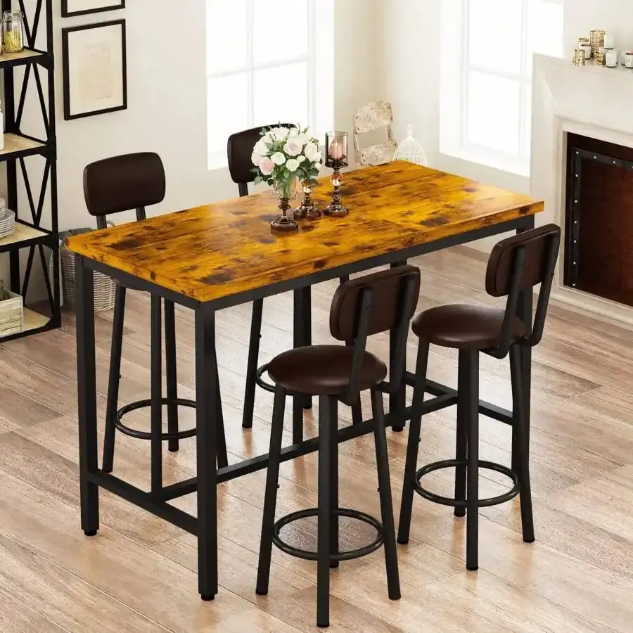 Classic Rectangular Sturdy Artificial Marble Dining Set with Metal Frame, Includes 4 PU-Upholstered Stools, Simple Setup, Space-Saving, Suitable for Kitchen, Dining Room, Includes Stools