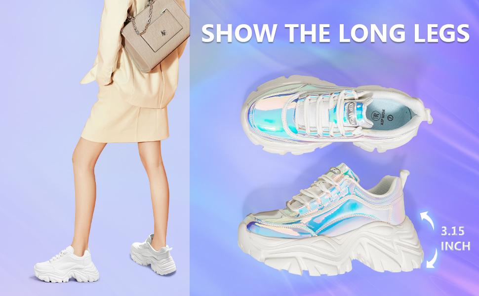 LUCKY STEP Chunky Sneakers for Women Fashion Platform White Leather Casual Dad Shoes Comfortable Wedge Walking Sport Sneakers