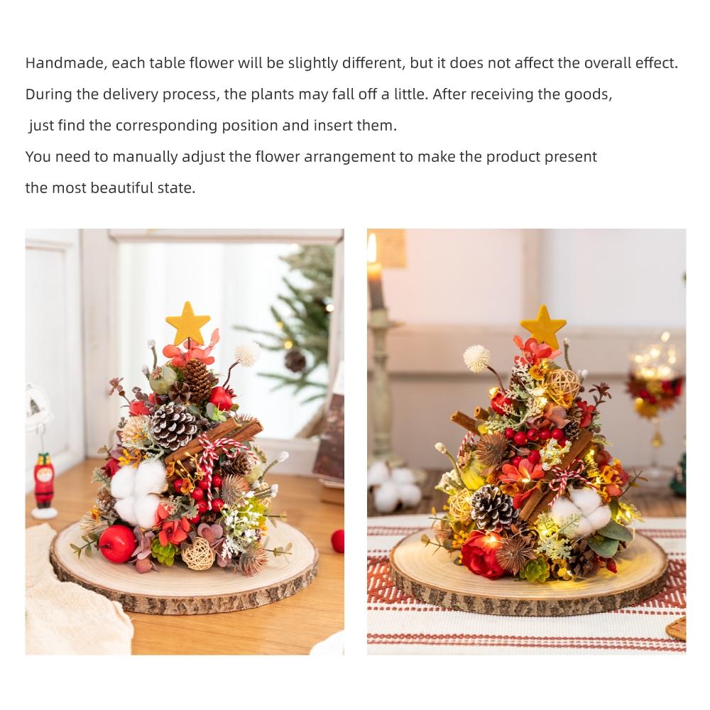 Fall Vintage Artificial Christmas Tree Ornament, Artificial Flowers with Wooden Base, Christmas Decor, Fake Plants, Home Room Office Decor, for Holiday Autumn Thanksgiving Christmas Party Decor, Coffee Shop Atmosphere Decor, Does not include light strings