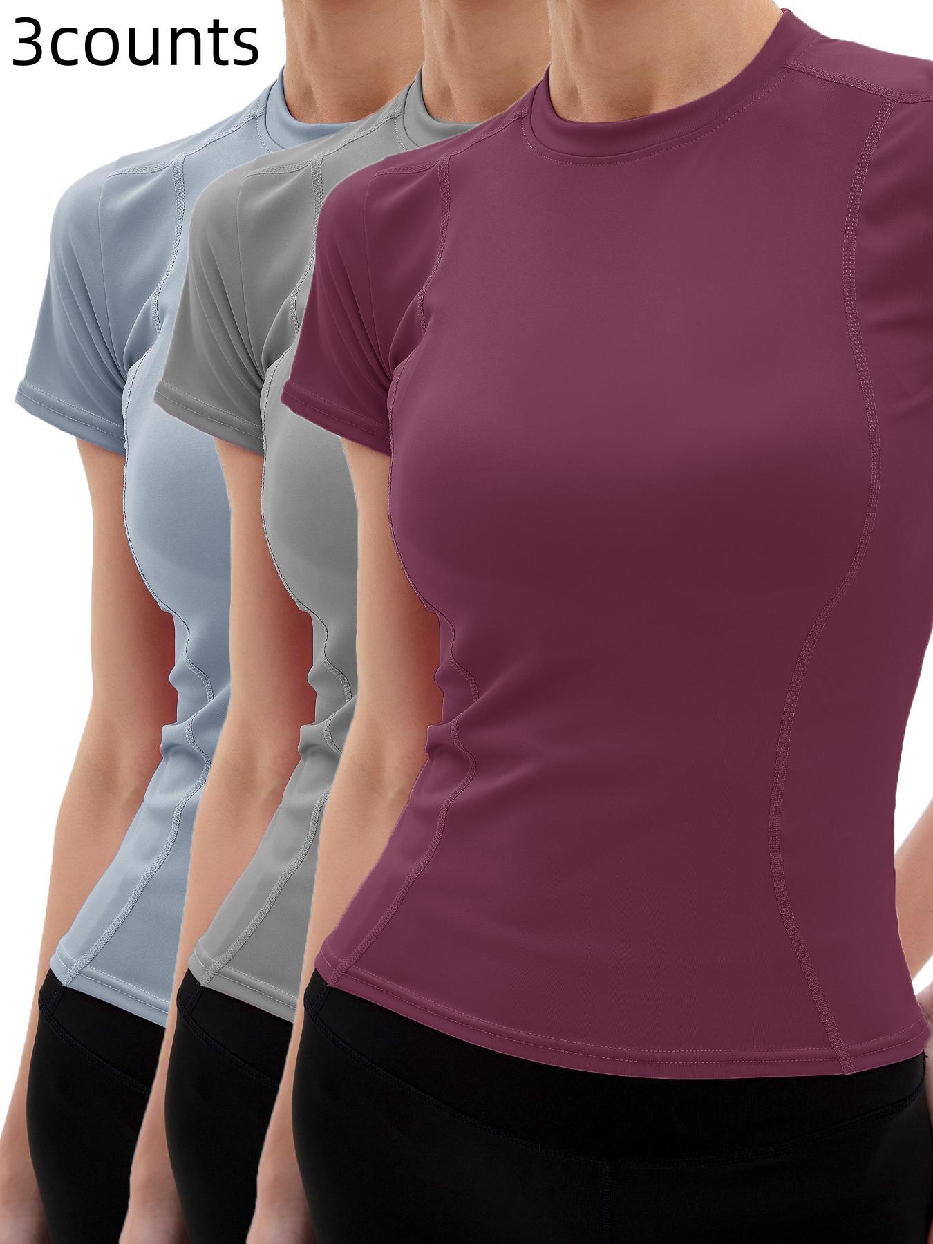 Women's Plain Sports Tee, Quick Drying Breathable Short Sleeve T-shirt, Ladies Sportswear for Indoor Outdoor Wear, Gym Clothes, Women Sport & Outdoor Clothing, Sports T-shirts for Women, Athletic Fashion Gym Clothing, Tops, Activewear, Solid Top