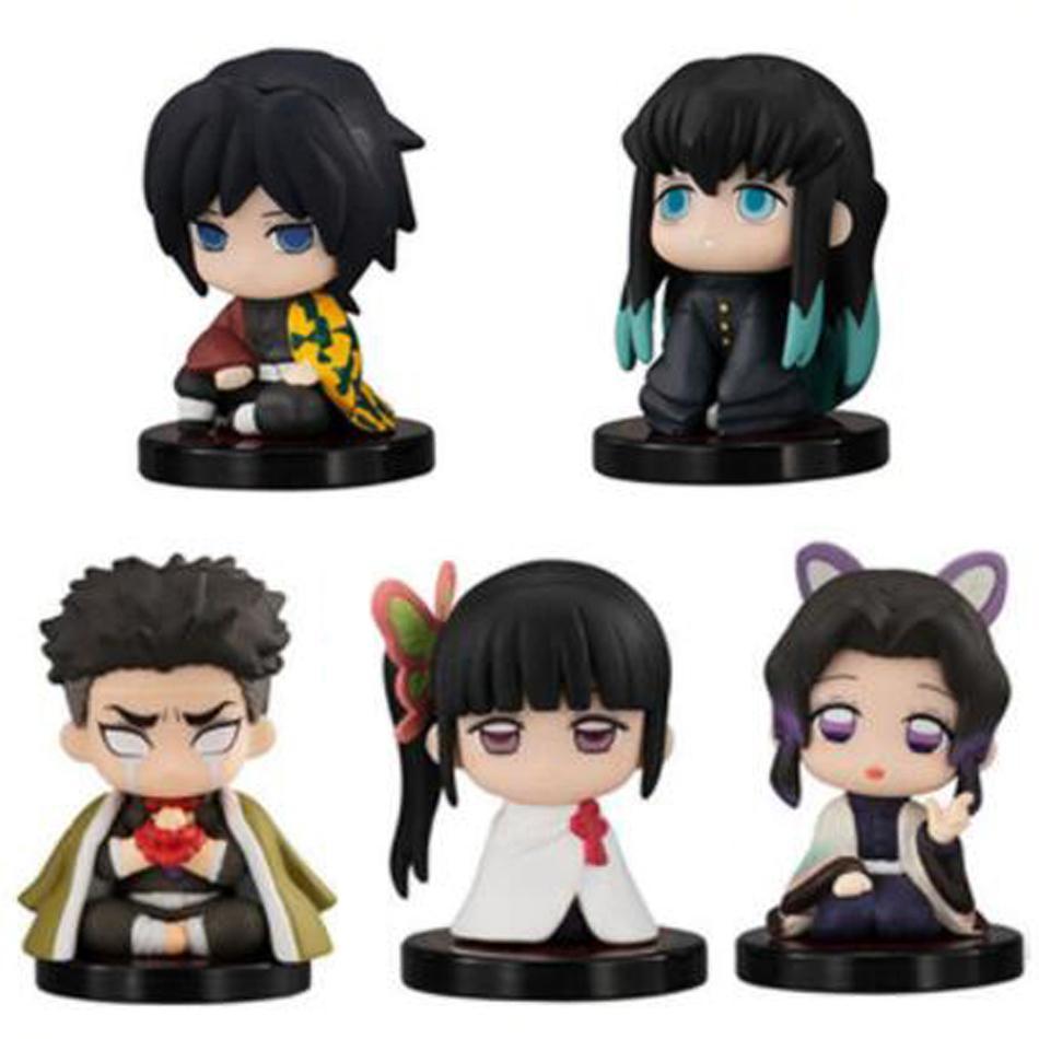 5-15pcs Q Version Demon Slayer Sitting Ghost Doll Tanjiro Nidouzi Inosuke Zenizu  Toy  Figural PVC Model Gift
