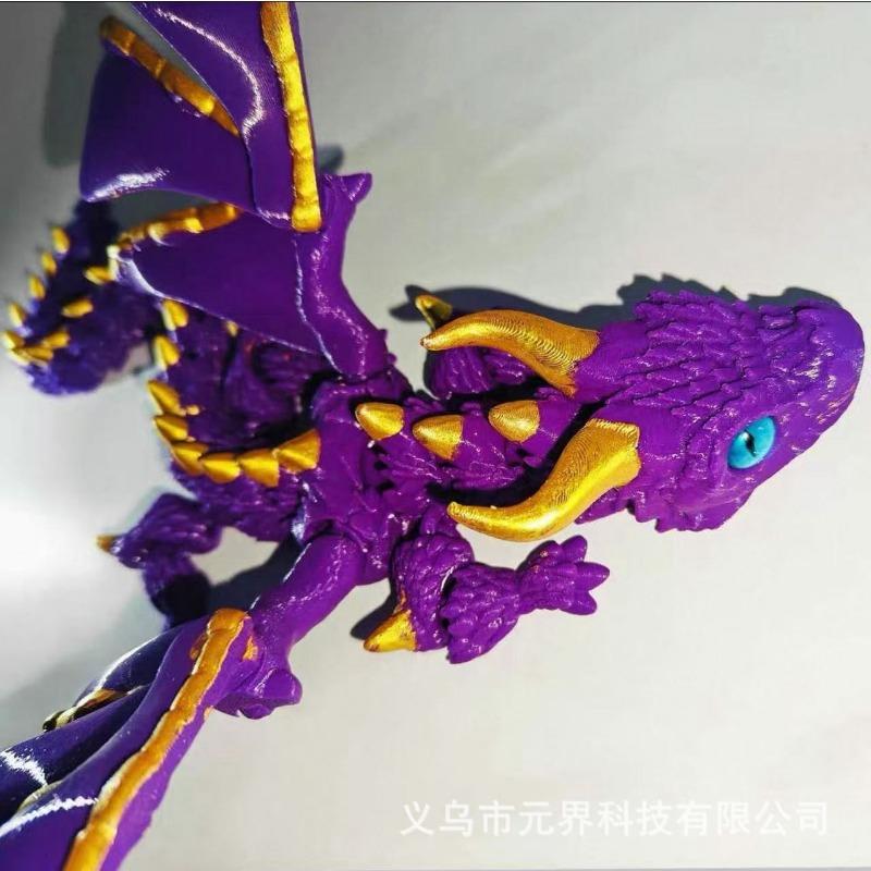3D Printed Double-Horned Winged Dragon Figurine, Flexible Fully Articulated Multi-Joint Movable Model with Iridescent Gradient Finish, Room Decor, Household Items Decor, Sports & Outdoor Protective Gear Styling Accessory