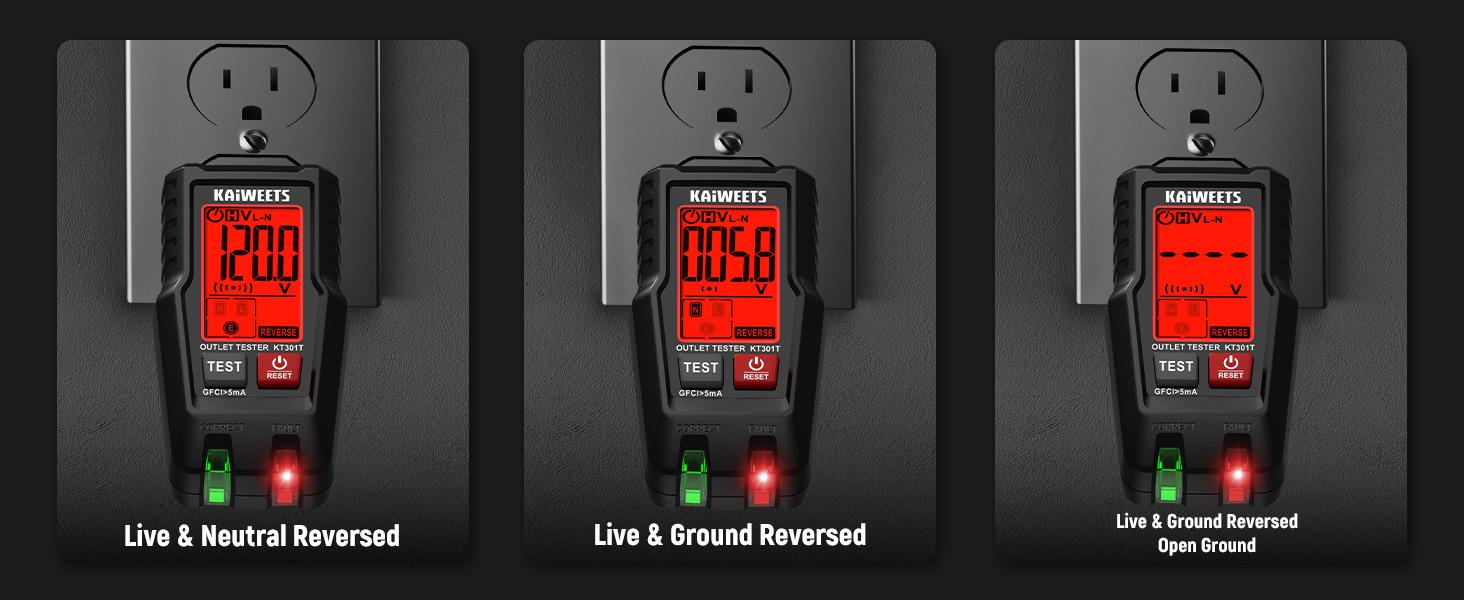 GFCI Outlet Tester with LCD Display, 3-Prong Receptacle Wiring Detector, Voltage Checker, Auto Hold, Diagnostic Tool for 120V AC Home Outlets