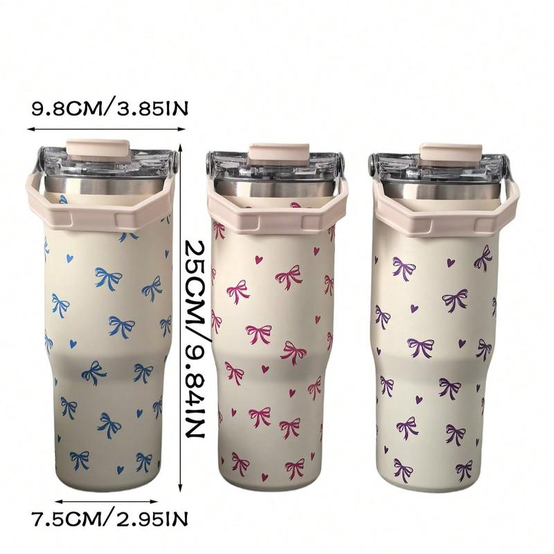 Butterfly & Heart Pattern Vacuum Flask, Large Capacity Water Bottle with Straw & Handle, Summer Cool Bottle Drinking Cup for Home Office School Outdoor, Drinkware #TOP PICKS