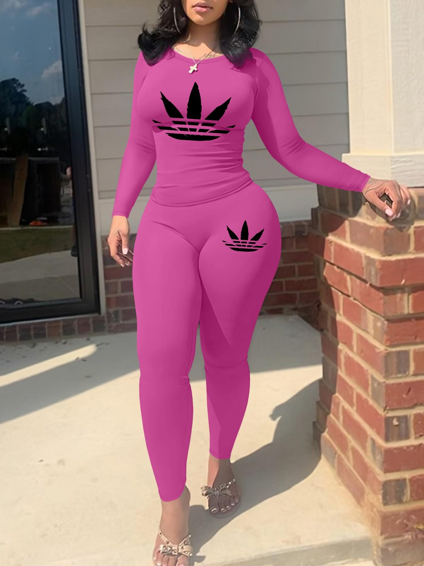 clover Women's Fall Winter Fashion Two-Piece Set, Casual Sporty Fit Long Sleeve Pants, Comfortable Daily Wear, Cartoon Pattern