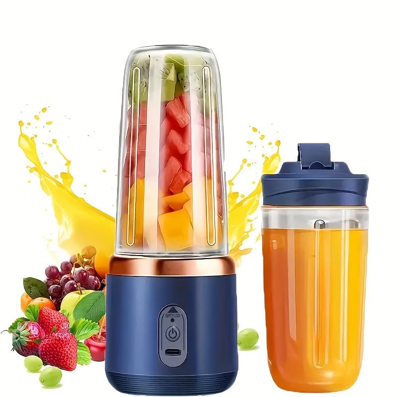 Upgraded 6-Blade 2-in-1 Portable Electric Juicer Blender, USB-Charging Juicer with 2 Cups, Sports Lid Blender Juice Cup, Cordless Multifunction Portable Juicer, Makes Smooth Juice, Fruit Mixer, Beverage Maker, Perfect Gift for Valentine's Day, Thanksgivin